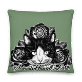 PILLOW - DESIGN BOTH SIDES/WASHABLE CASE - GREEN - CAT - AHOE