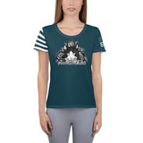 WOMEN'S ATHLETIC T-SHIRT/USA FLAG ON SLEEVE - AHOE