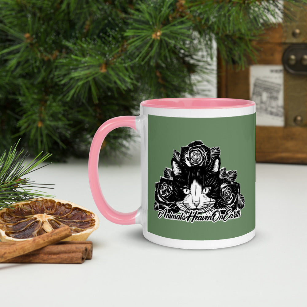 MUG - CERAMIC - GREEN - CAT - AHOE