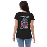 WOMEN'S SHORT SLEEVE V-NECK SHIRT- RELAXED FIT - GREY/BLACK - HORSE - ALLoner