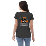 WOMEN'S SHORT SLEEVE V-NECK SHIRT- RELAXED FIT - GREY/BLACK - DOG - POOAMM