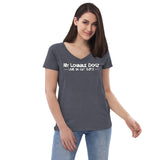 WOMEN'S SHORT SLEEVE V-NECK SHIRT- RELAXED FIT - GREY/BLACK - DOGZ IN CAT SUITZ